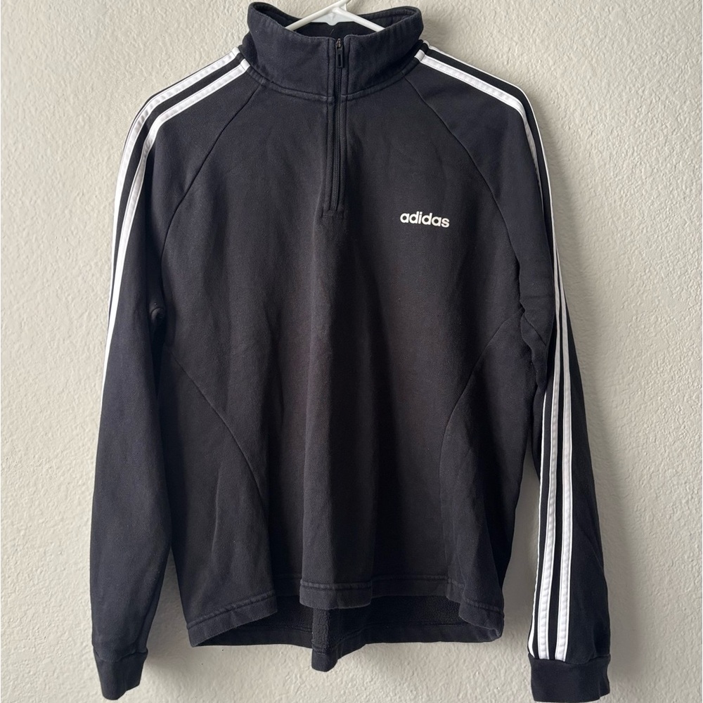 Adidas Women Essentials 3-Stripes Black/White Fleece 1/4 Zip Jacket Size XL